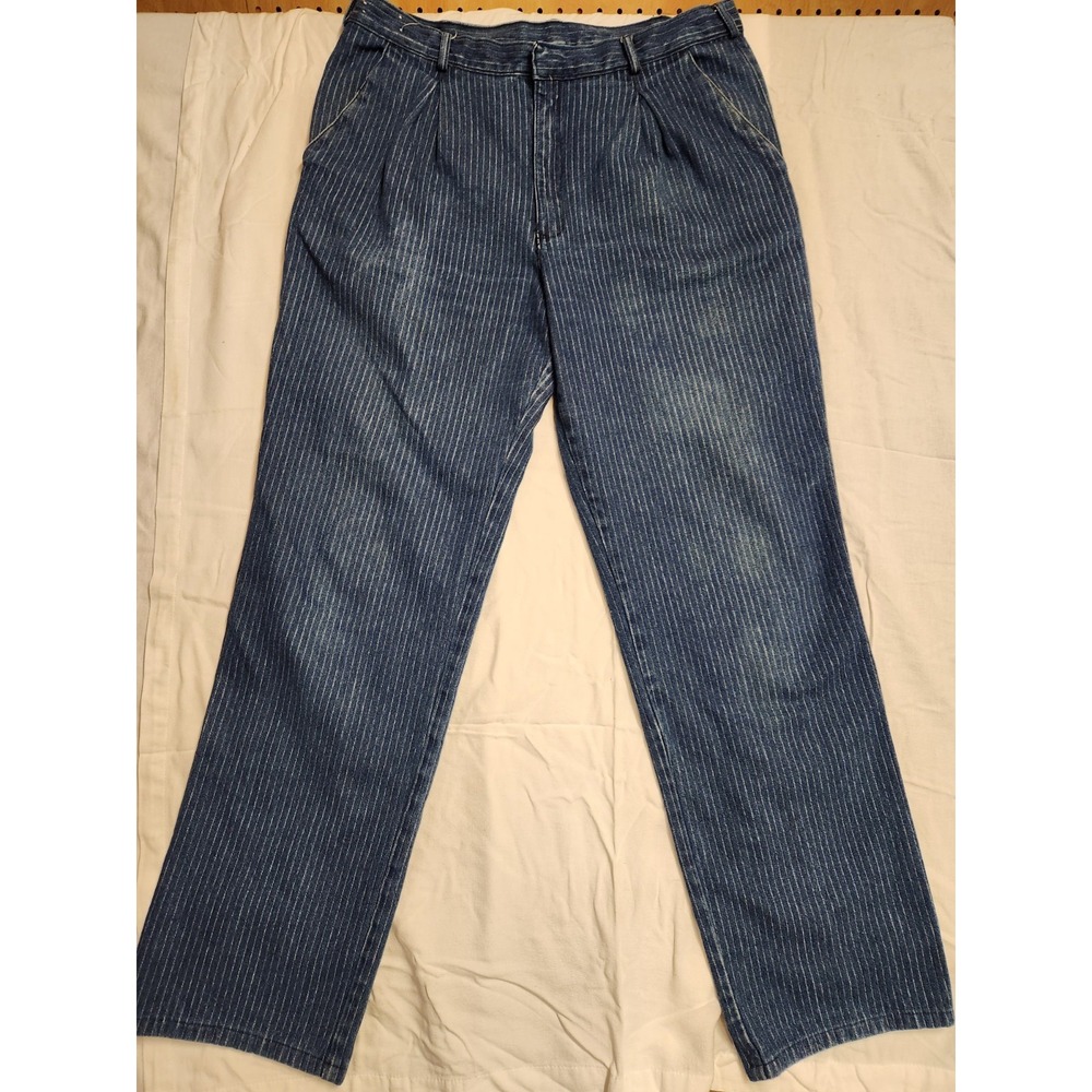 VTG 80s JORDACHE FULLER FIT‎ STRAIGHT LEG JEANS 38x34 Pin Striped Leather Horse